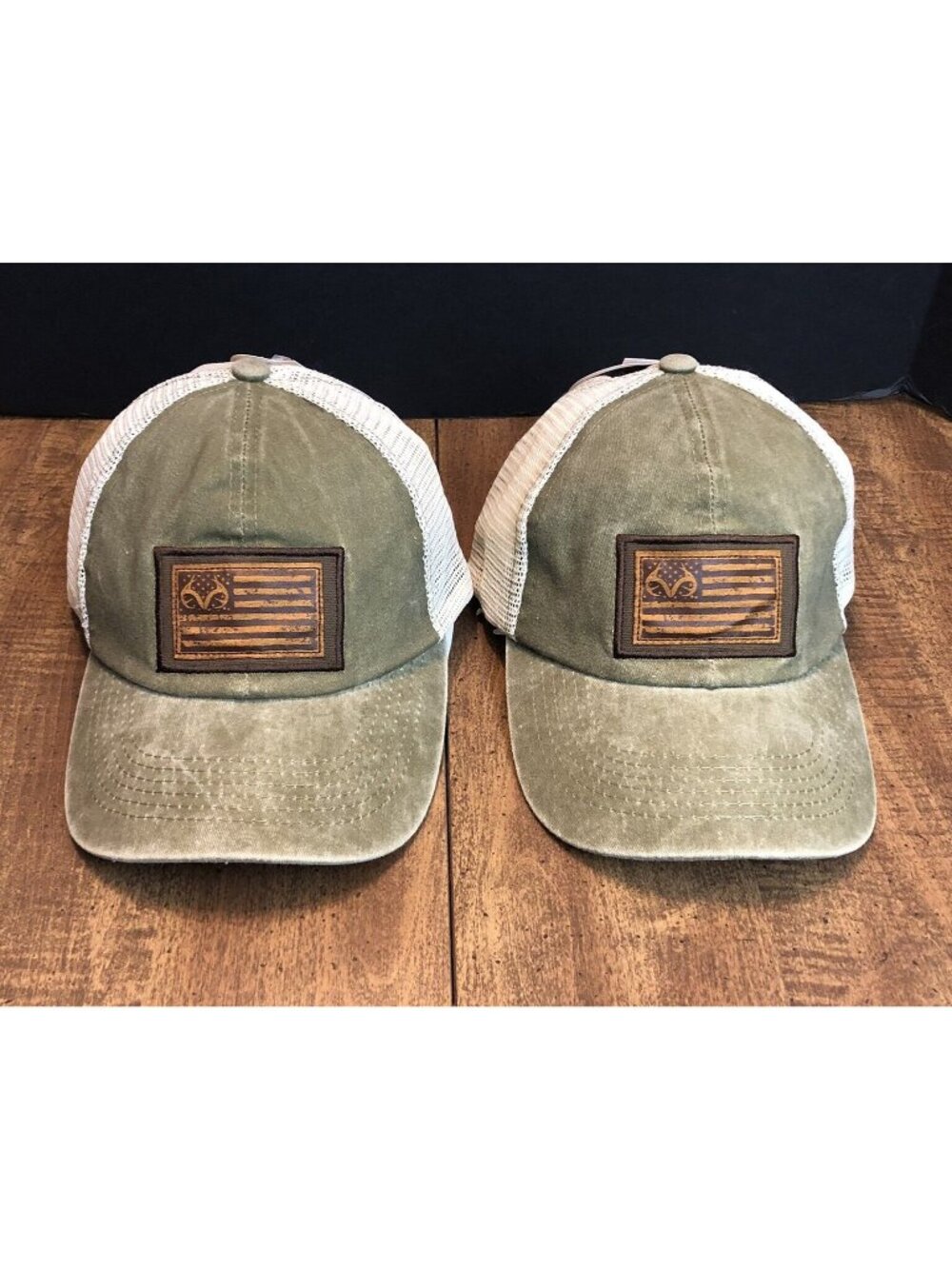 2 - RealTree Hats Green w/Flag Patch Snapback Mesh NEW